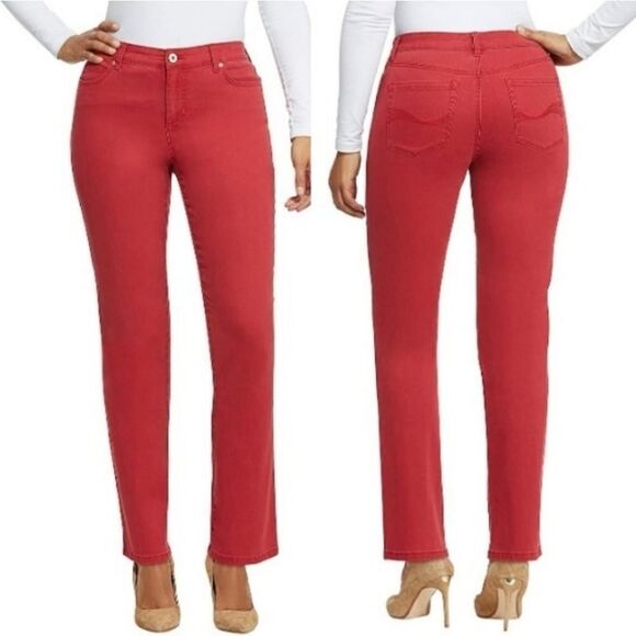 Bandolino Women's Mandie Signature Fit Mid Rise Straight Jean Apple Spice Red - Picture 1 of 16